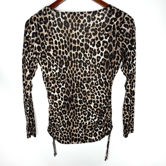 NWT Michael Michael Kors Leopard Animal Print Square Neck Long Sleeve Top Small - Picture 3 of 13